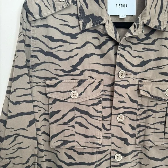 Pistola Tiger Utility Shirt Jacket Medium Animal Print Frayed Hem Anthropologie - Picture 10 of 10